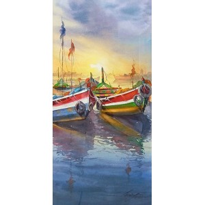 Shaima Umer, 10 x 22 Inchs, Watercolor on Paper, Seascape Painting, AC-SHA-075